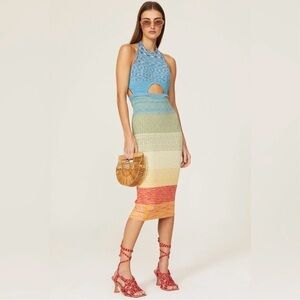 STAUD Edesia Rib Knit Bodycon Midi Dress Halter Size Small Open Back Stretch